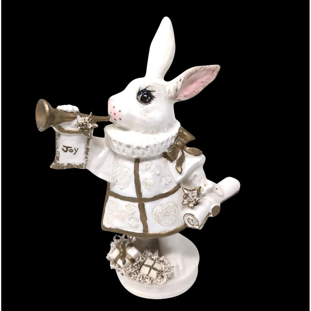 Linda‎ Bailey Ceramic California Pottery Rabbit Figurine Christmas Trumpet READ